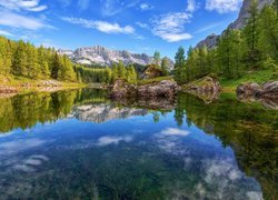 Góry, Jezioro, Skały, Drzewa, Odbicie, Triglavski Park Narodowy, Słowenia