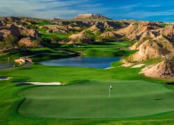 Stany Zjednoczone, Newada, Mesquite, Wzgórza, Staw, Pole golfowe, Wolf Creek Golf Club