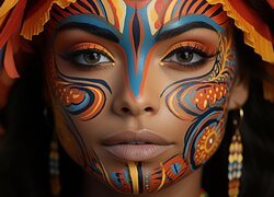 Młoda, Kobieta, Twarz, Bodypainting, Grafika AI