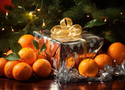 Pomarańcze i prezent pod choinką