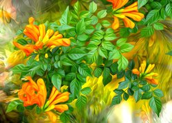 Pomarańczowe kwiaty z listkami