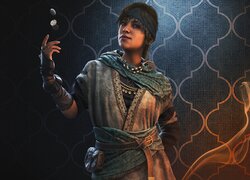 Postać z gry Assassins Creed Mirage na plakacie