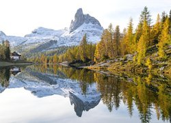 Jesień, Góry, Dolomity, Jezioro, Lago Federa, Las, Drzewa, Cortina dAmpezzo, Włochy