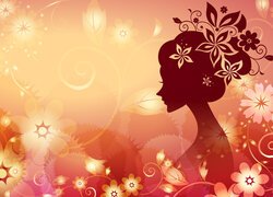 Kobieta, Kwiaty, 2D, Pomarańczowe, Tło
