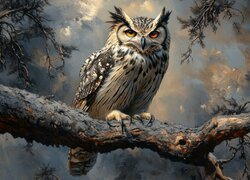 Sowa, Puchacz, Gałąź, Grafika