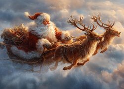 Mikołaj, Sanie, Renifery, Grafika AI