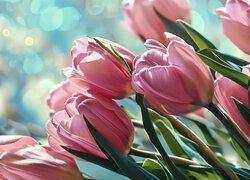 Kwiaty, Różowe, Tulipany, Rozświetlone tło