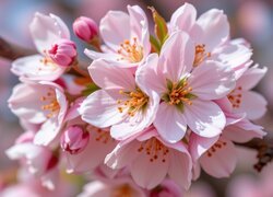 Różowe, Kwiaty, Grafika AI, Drzewo owocowe