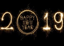 Nowy Rok, 2019, Napis, Happy New Year, Czarne tło