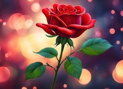 Rozwinięta czerwona róża z listkami w 2D