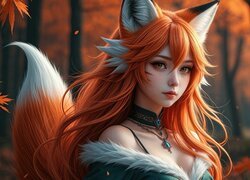 Dziewczyna, Rude, Włosy, Strój, Lisica