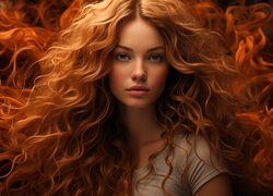 Rudowłosa kobieta z długimi kręconymi włosami