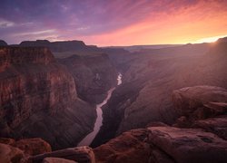 Park Narodowy Wielkiego Kanionu, Wielki Kanion Kolorado, Grand Canyon, Rzeka Kolorado, Zachód słońca, Stany Zjednoczone
