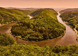 Rzeka Saara, Meander, Zakole, Meandro del Sarre, Mettlach, Niemcy,  Wzgórza