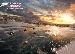Samochody na zamrzniętym jeziorze w grze Forza Horizon 3 Blizzard Mountain