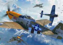 Gra, World War 2, Samolot, Myśliwiec, P-51 Mustang, Samoloty, Bitwa