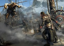 Scena walki na statku w grze Assassins Creed Rogue