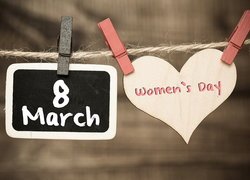 8 marca, Dzień Kobiet, Serce, Sznurek, Klamerki
