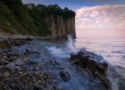 Morze Czarne, Brzeg, Porośnięte, Skały, Kamienie, Skała Kiseleva, Miejscowość Tuapse, Kraj Krasnodarski, Rosja