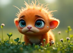 Pomarańczowy, Smutny, Stworek, Rośliny, Kwiaty, Grafika