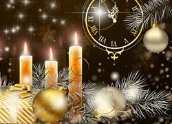 Sylwestrowo-świąteczna dekoracja z zegarem i stroikiem