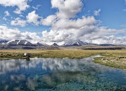 Góry, Pamir, Jezioro Ak Balyk, Kamienie, Śnieg, Chmury, Tadżykistan