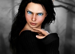 Kobieta, Brunetka, Niebieskie Oczy, Grafika 2D