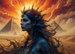 Pustynia, Piasek, Piramidy, Dziewczyna, Grafika