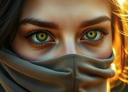 Portret, Dziewczyna, Twarz, Zakryta, Maska, Oczy