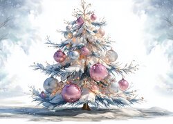 Boże Narodzenie, Choinka, Bombki, Grafika AI