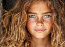 Dziewczyna, Długowłosa, Blondynka, Uśmiech, Piegi