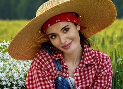 Dziewczyna, Koszula, Chustka, Kapelusz