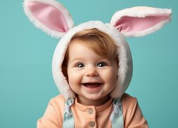 Uśmiechnięte dziecko w czapce z uszami królika