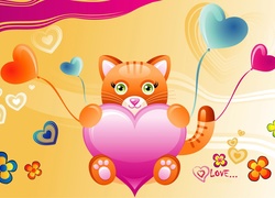 Walentynkowa grafika z kotkiem i serduszkami w 2D