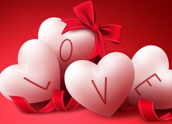 Walentynkowe serca z wyznaniem miłosnym i kokardki