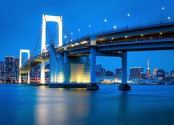 Japonia, Tokio, Zatoka Tokijska, Most Rainbow Bridge, Wieczór