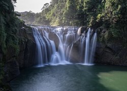 Tajwan, Nowe Tajpej, Wodospad Shifen, Drzewa, Rzeka, Skały