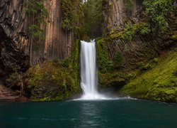 Stany Zjednoczone, Stan Oregon, Hrabstwo Douglas, Wodospad, Toketee Falls, Rzeka, North Umpqua River, Skały, Roślinność