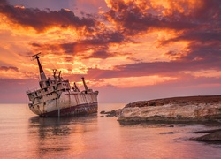 Statek Edro III, Wrak, Morze, Zachód słońca