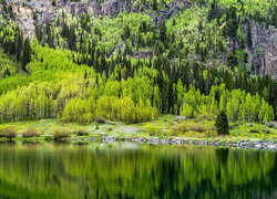 Jezioro, Crystal Lake, Kolorado, Stany Zjednoczone, Drzewa, Góry