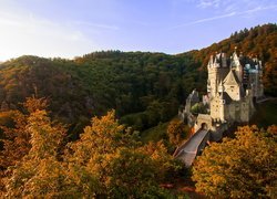 Góry Eifel, Zamek Eltz, Jesień, Las, Drzewa, Gmina Wierschem, Niemcy