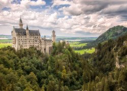 Zalesione, Góry, Zamek, Neuschwanstein, Bawaria, Niemcy