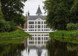 Holandia, Zamek, Castle Renswoude, Staw, Drzewa, Krzewy