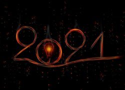 Nowy Rok, 2021, Cyfry, Żarówka, Czarne tło