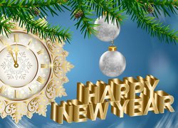 Zegar obok życzeń noworocznych