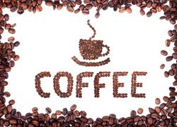Ziarna, Kawa, Filiżanka, Napis, Coffee, Białe tło