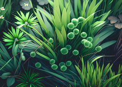 Zielone, Rośliny, Trawy, Grafika AI