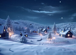 Zima na wsi nocą