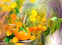 Żółto-pomarańczowe kwiaty w grafice